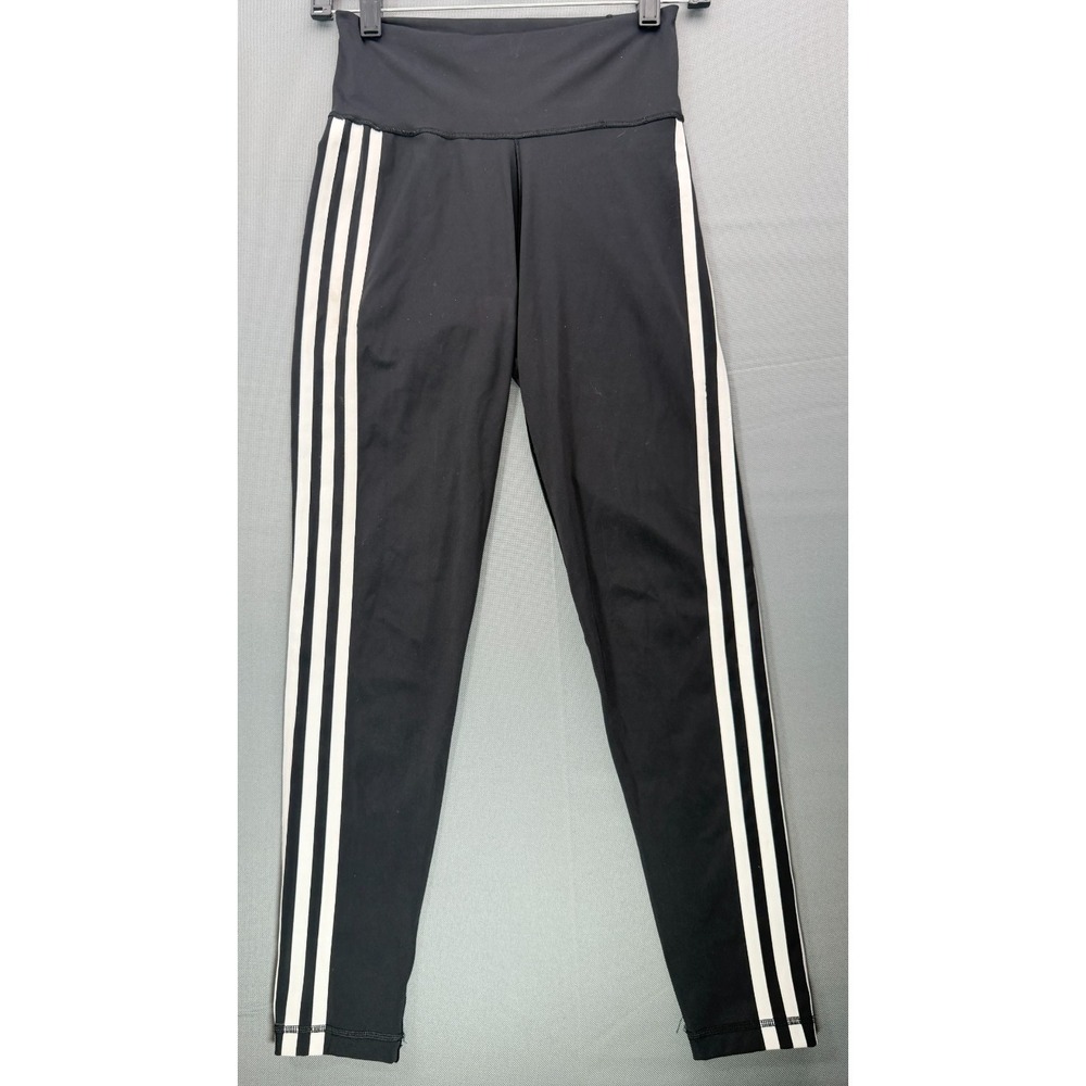 Adidas Womens Small Leggings Black White 3 Stripe High Waisted Yoga Pants